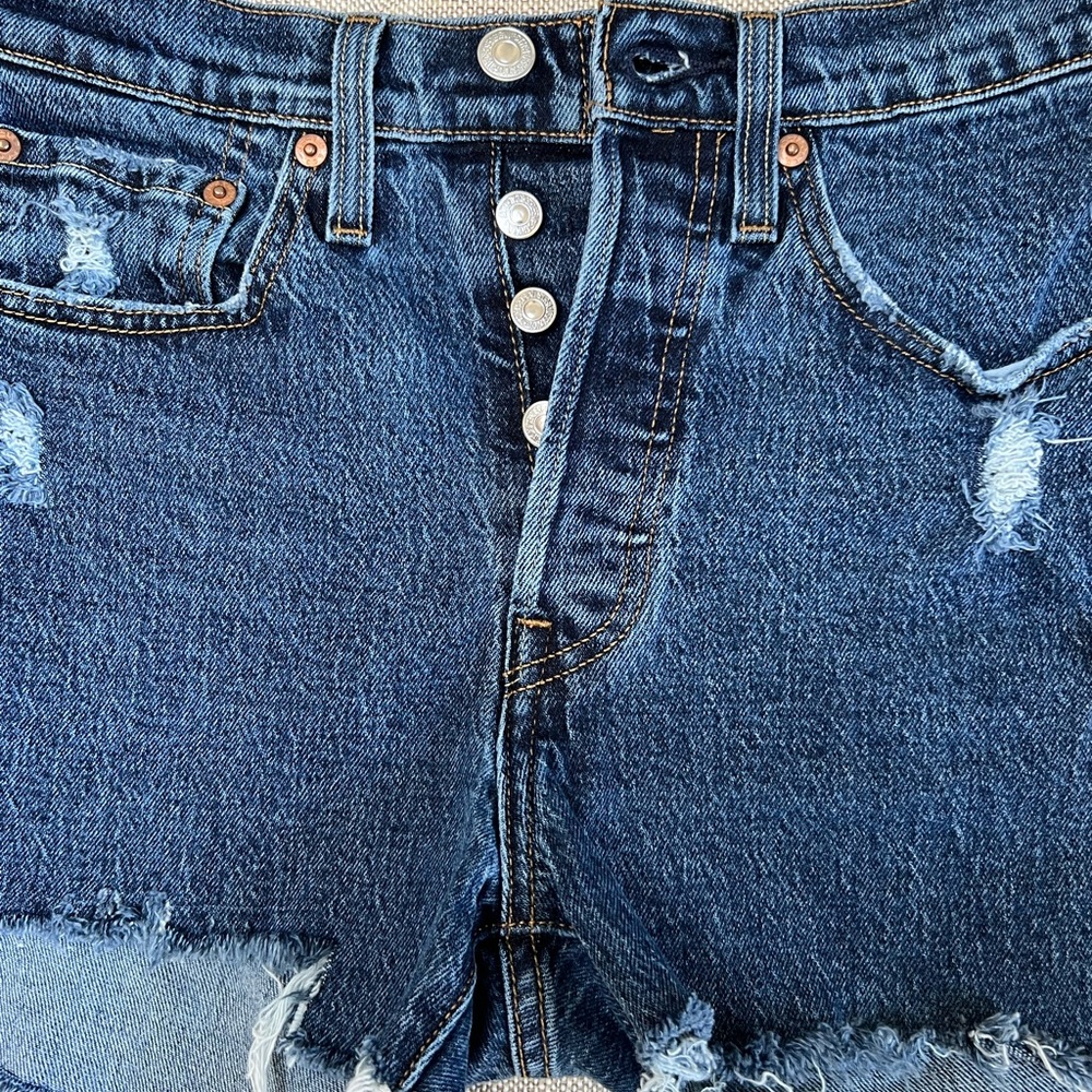 Levi's 501 High Waisted Blue Jean Shorts - Picture 2 of 5